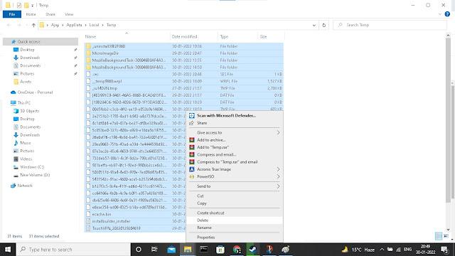 deleting temporary files in windows 10